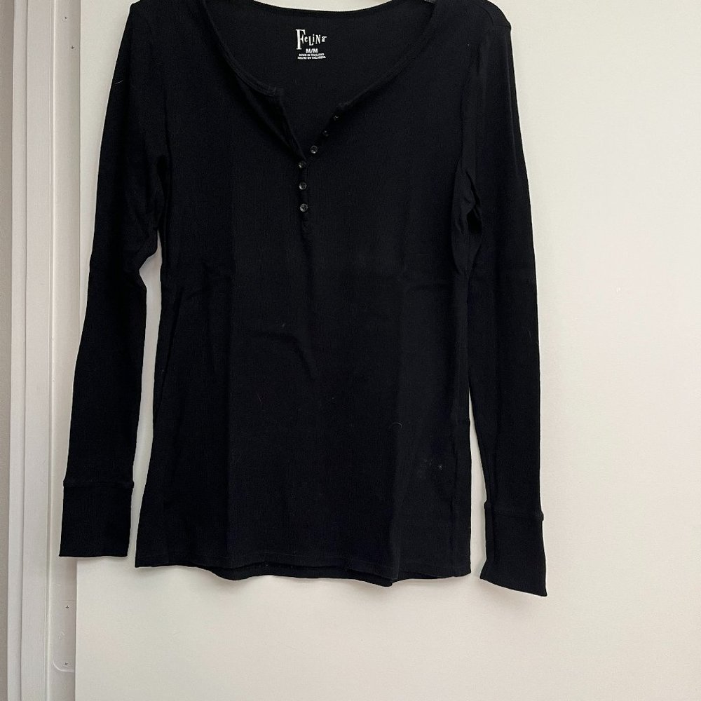 Feline Black TShirt  M/M Long Sleeve Button Placard